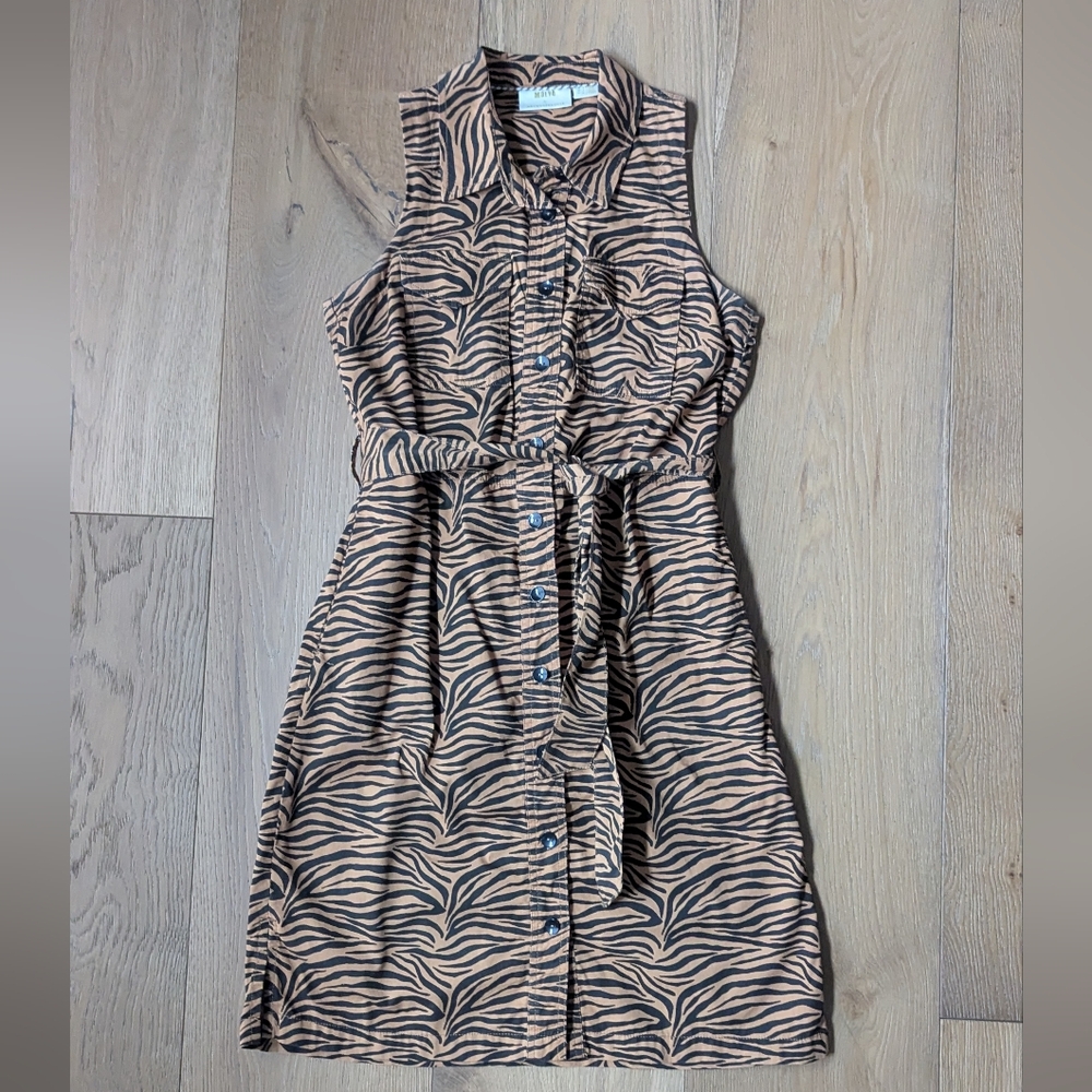 Maeve | Tiger Button Down Dress in Caramel & Black